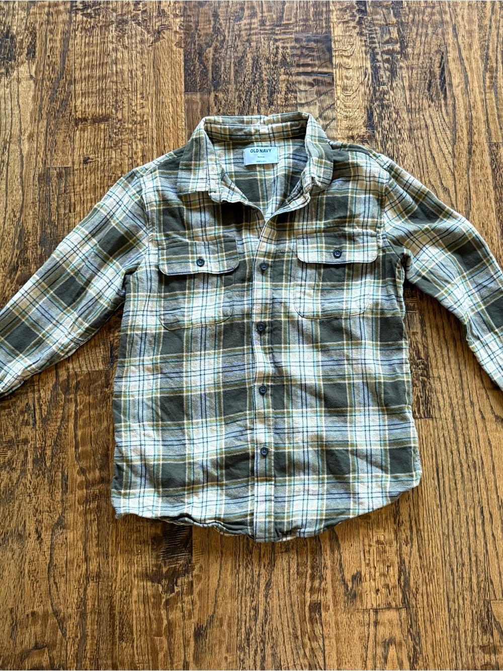 Old Navy Olive and Cream Plaid Button-Up Shirt
